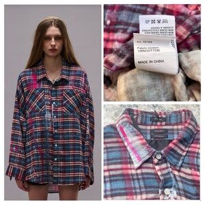 R13 NWOT Drop Neck Workshirt in Blue Plaid